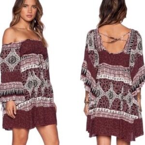 Free People Burgundy and White Patterned Dress Size S